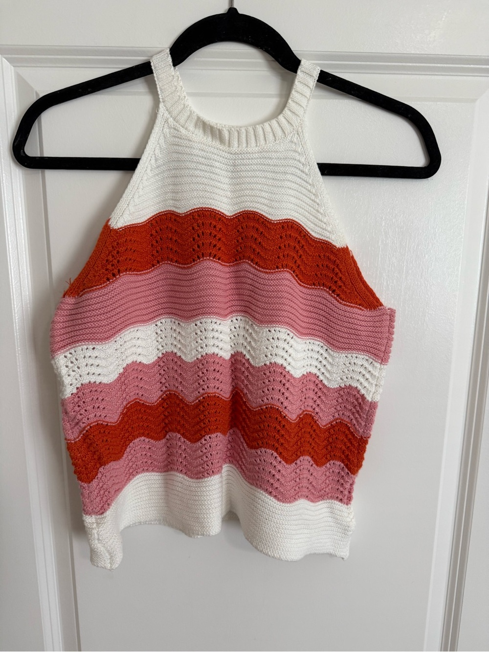 THML Knit Halter Tank Top in White, Pink & Rust